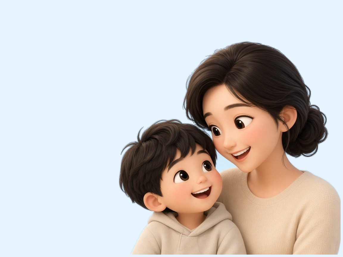 아이와 보호자가 웃고 있는 모습